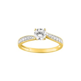 Solitaire accompagné Femme Or jaune 750/1000, Rhodium et oxydes de zirconium ROBBEZ MASSON