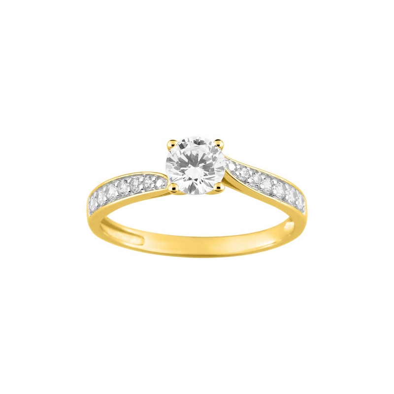 bague-solitaire-femme-or-jaune-750-rhodium-oxydes-robbez-masson-08SI22BZ Solitaire accompagné Femme Or jaune 750/1000, Rhodium et oxydes de zirconium ROBBEZ MASSON