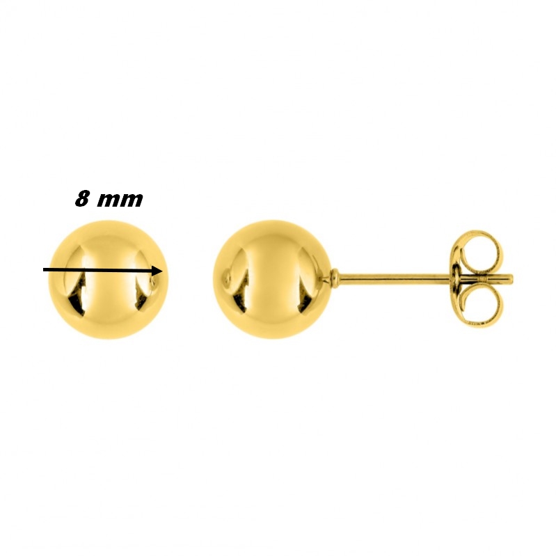 Boucles d’oreilles clous, boule Femme Acier inoxydable doré ROBBEZ MASSON 8 mm, diamètre