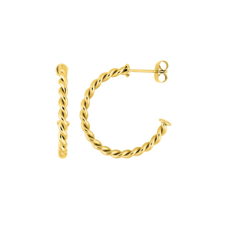 Boucles d’oreilles demi créoles torsadées Femme Acier inoxydable doré ROBBEZ MASSON