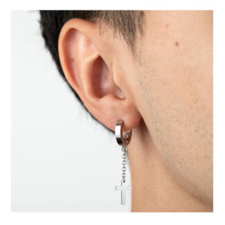 Boucles d’oreilles créoles pendantes Croix Acier inoxydable LOTUS LS2173-4/1 portées