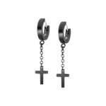 Boucles d’oreilles créoles pendantes Croix Acier inoxydable noir LOTUS LS2173-4/2