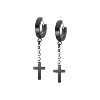 Boucles d’oreilles créoles pendantes Croix Acier inoxydable noir LOTUS LS2173-4/2