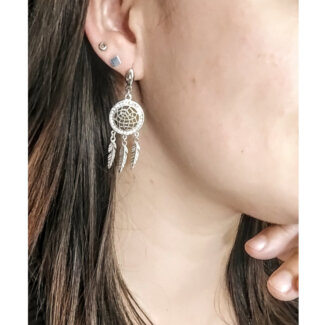 Boucles d’oreilles pendantes Attrape rêve Femme Acier inoxydable et strass LOTUS LS2185-4/1 portées