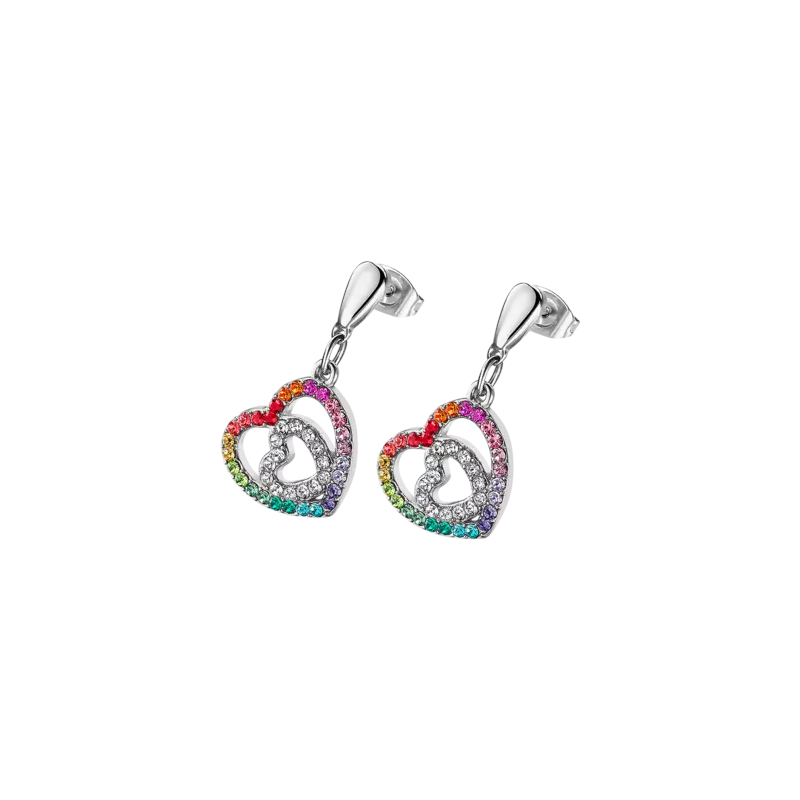 Boucles d’oreilles pendantes double Cœur Femme Acier inoxydable et strass de couleurs LOTUS LS1943-4/2