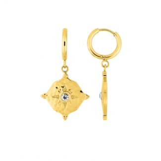 Boucles d’oreilles créoles pendantes Femme Acier inoxydable doré et strass ROBBEZ MASSON