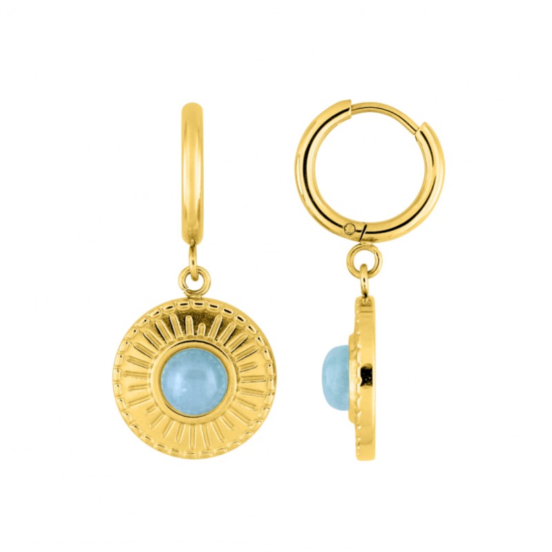 Boucles d’oreilles créoles pendantes Femme Acier inoxydable doré et Cristal bleu synthétique ROBBEZ MASSON