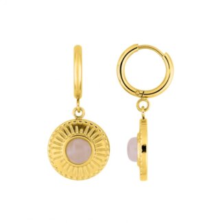 Boucles d’oreilles créoles pendantes Femme Acier inoxydable doré et Cristal rose synthétique ROBBEZ MASSON