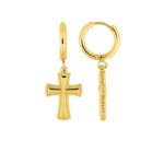 Boucles d’oreilles créoles pendantes Croix Femme Acier inoxydable doré ROBBEZ MASSON