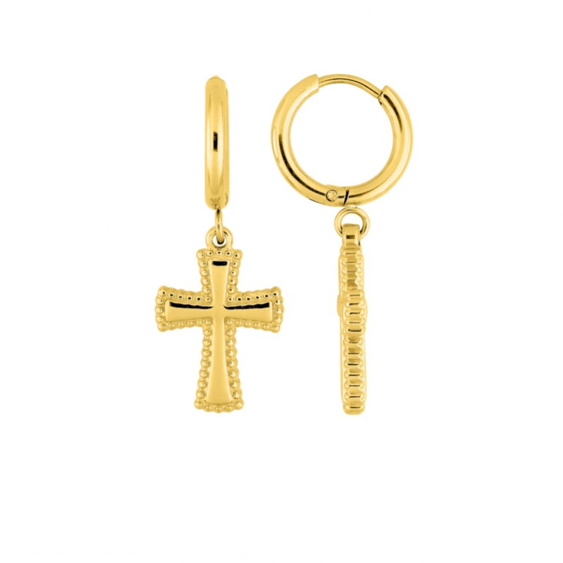 boucles-oreilles-femme-creoles-pendantes-croix-acier-inoxydable-doré-robbez-masson-435052 Boucles d’oreilles créoles pendantes Croix Femme Acier inoxydable doré ROBBEZ MASSON