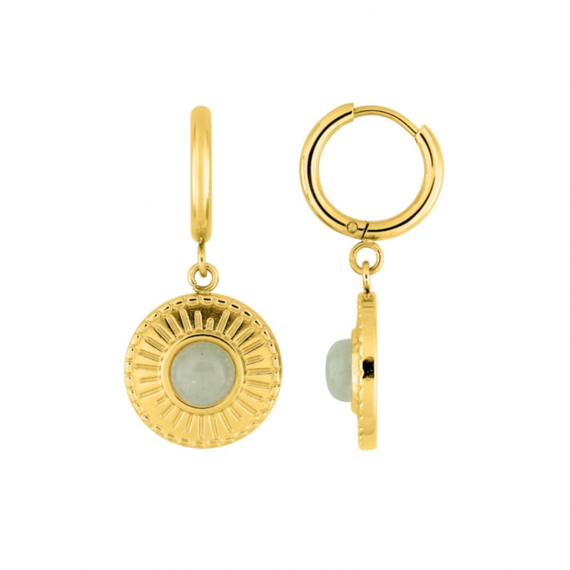 Boucles d’oreilles créoles pendantes Femme Acier inoxydable doré et Jade verte synthétique ROBBEZ MASSON