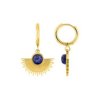 Boucles d’oreilles créoles pendantes Femme Acier inoxydable doré et Lapis synthétique ROBBEZ MASSON