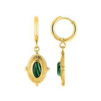 Boucles d’oreilles créoles pendantes Femme Acier inoxydable doré et Malachite synthétique ROBBEZ MASSON