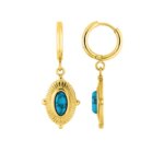 Boucles d’oreilles créoles pendantes Femme Acier inoxydable doré et Turquoise synthétique ROBBEZ MASSON
