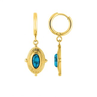 Boucles d’oreilles créoles pendantes Femme Acier inoxydable doré et Turquoise synthétique ROBBEZ MASSON