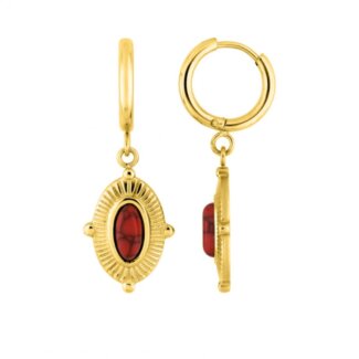 Boucles d’oreilles créoles pendantes Femme Acier inoxydable doré et Turquoise rouge synthétique ROBBEZ MASSON