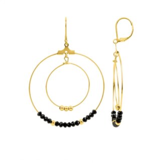 Boucles d’oreilles pendantes Femme Acier inoxydable doré et Cristal noir synthétique ROBBEZ MASSON