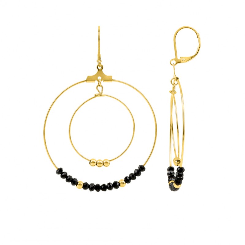 Boucles d’oreilles pendantes Femme Acier inoxydable doré et Cristal noir synthétique ROBBEZ MASSON