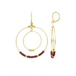 Boucles d’oreilles pendantes Femme Acier inoxydable doré et Cristal rouge synthétique ROBBEZ MASSON