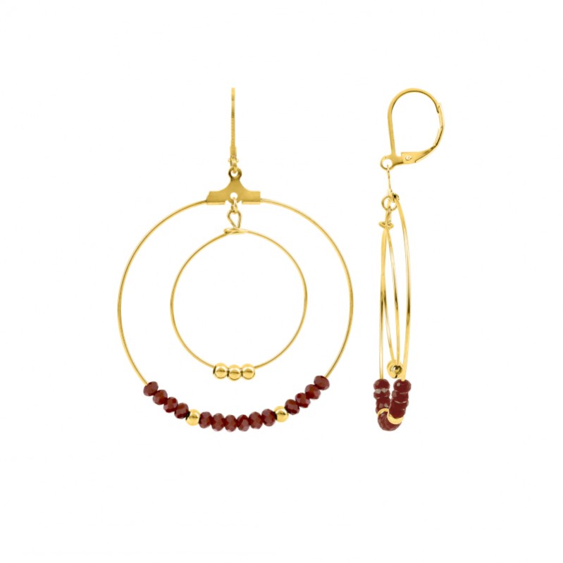Boucles d’oreilles pendantes Femme Acier inoxydable doré et Cristal rouge synthétique ROBBEZ MASSON