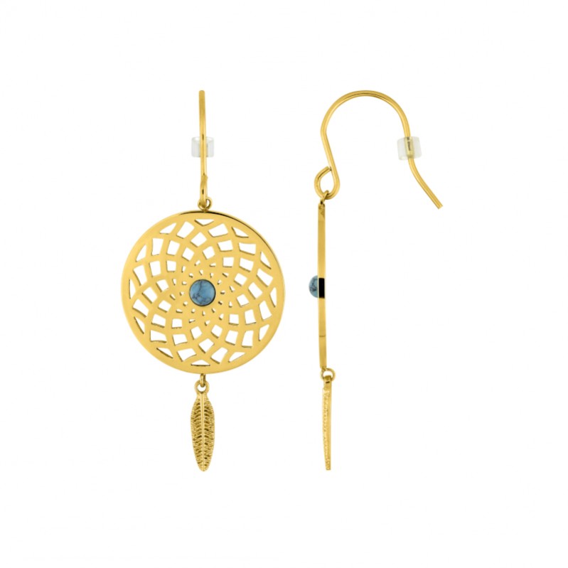 Boucles d’oreilles pendantes Femme Attrape rêve Acier inoxydable doré et Turquoise synthétique ROBBEZ MASSON