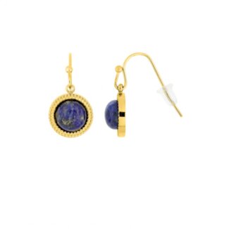 Boucles d’oreilles pendantes Femme Rond Acier inoxydable doré et Lapis synthétique ROBBEZ MASSON