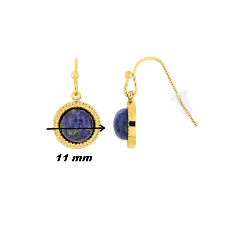 boucles-oreilles-femme-pendantes-lapis-acier-inoxydable-doré-robbez-masson-435151-diametre Boucles d’oreilles pendantes Femme Rond Acier inoxydable doré et Lapis synthétique ROBBEZ MASSON, diamètre