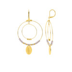 Boucles d’oreilles pendantes Plume Femme Acier inoxydable doré cristal rose synthétique ROBBEZ MASSON