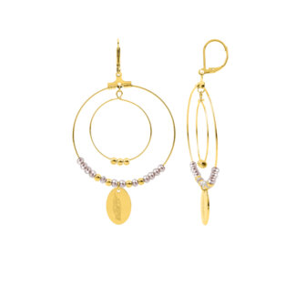 Boucles d’oreilles pendantes Plume Femme Acier inoxydable doré cristal rose synthétique ROBBEZ MASSON