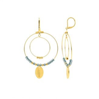 Boucles d’oreilles pendantes Plume Femme Acier inoxydable doré et Turquoise synthétique ROBBEZ MASSON