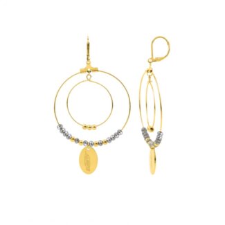 Boucles d’oreilles pendantes Plume Femme Acier inoxydable doré et Cristal gris synthétique ROBBEZ MASSON
