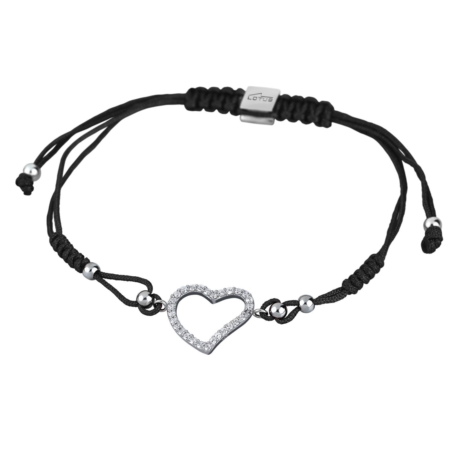bracelet-coeur-femme-cordon-noir-argent-925-et-oxydes-LOTUS-LP1519-2-2 Bracelet cordon noir Femme Cœur Argent 925/1000 et Oxydes de zirconium LOTUS LP1519-2/2