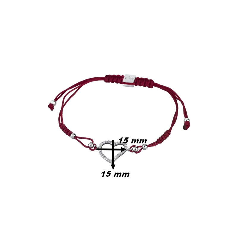 bracelet-coeur-femme-cordon-rouge-argent-925-et-oxydes-LOTUS-LP1519-2-1-dimensions Bracelet cordon rouge Femme Cœur Argent 925/1000 et Oxydes de zirconium LOTUS LP1519-2/1, dimensions