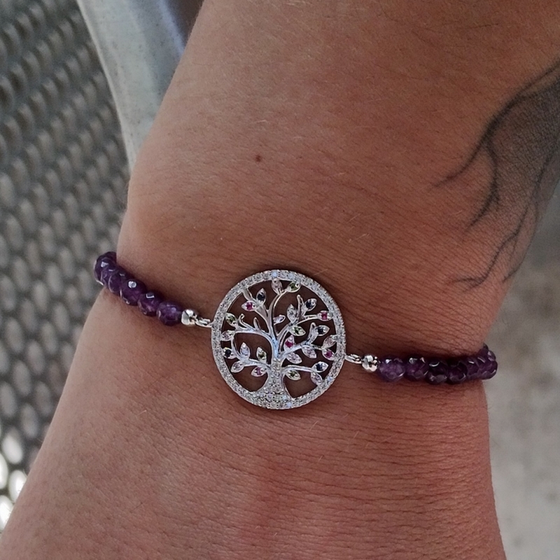bracelet-élastique-arbre-de-vie-femme-argent-925-pierres-mauves-et-oxydes-LOTUS-LP1896-2-3-zoom Bracelet élastique Femme Arbre de vie Argent 925/1000, pierres mauves synthétiques et Oxydes de zirconium LOTUS LP1896-2/3, zoom