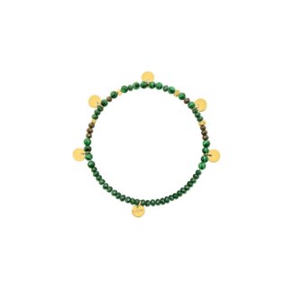 Bracelet élastique breloque Femme Acier inoxydable doré et Malachite synthétique ROBBEZ MASSON