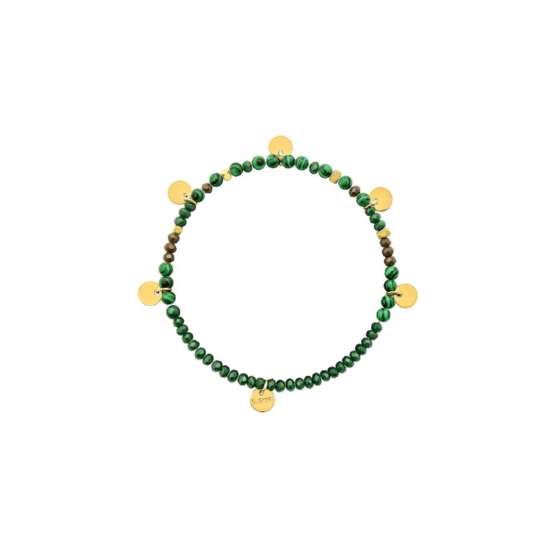 Bracelet élastique breloque Femme Acier inoxydable doré et Malachite synthétique ROBBEZ MASSON