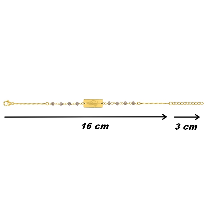 Bracelet feuille Femme Acier inoxydable doré et Cristal beige synthétique ROBBEZ MASSON, dimensions