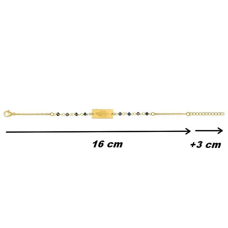 bracelet-femme-acier-inoxydable-robbez-masson-433738-dimensions Bracelet feuille Femme Acier inoxydable doré et Cristal bleu synthétique ROBBEZ MASSON, dimensions