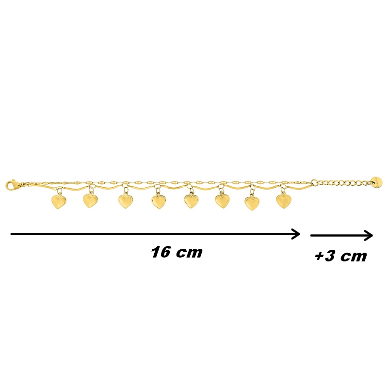 bracelet-femme-breloque-coeur-acier-inoxydable-doré-robbez-masson-433661-dimensions Bracelet breloque Cœur Femme Acier inoxydable doré ROBBEZ MASSON, dimensions