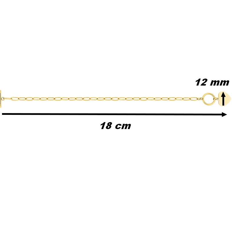 bracelet-femme-coeur-acier-doré-inoxydable-robbez-masson-431271B-dimensions Bracelet chaîne Cœur Femme Acier inoxydable doré ROBBEZ MASSON, dimensions