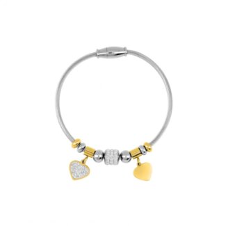 Bracelet Cœur Femme câble Acier inoxydable doré et strass ROBBEZ MASSON