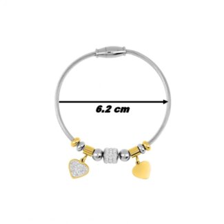Bracelet Cœur Femme câble Acier inoxydable doré et strass ROBBEZ MASSON, diamètre