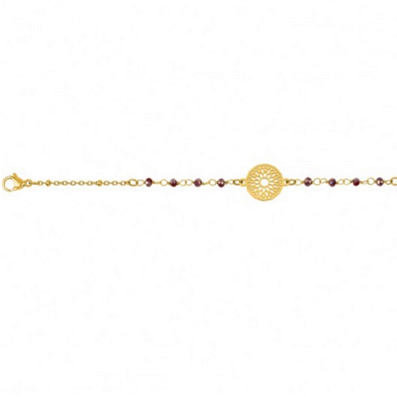 bracelet-femme-cristal-acier-inoxydable-doré-robbez-masson-433732 Bracelet Femme Acier inoxydable doré et Cristal rouge synthétique ROBBEZ MASSON