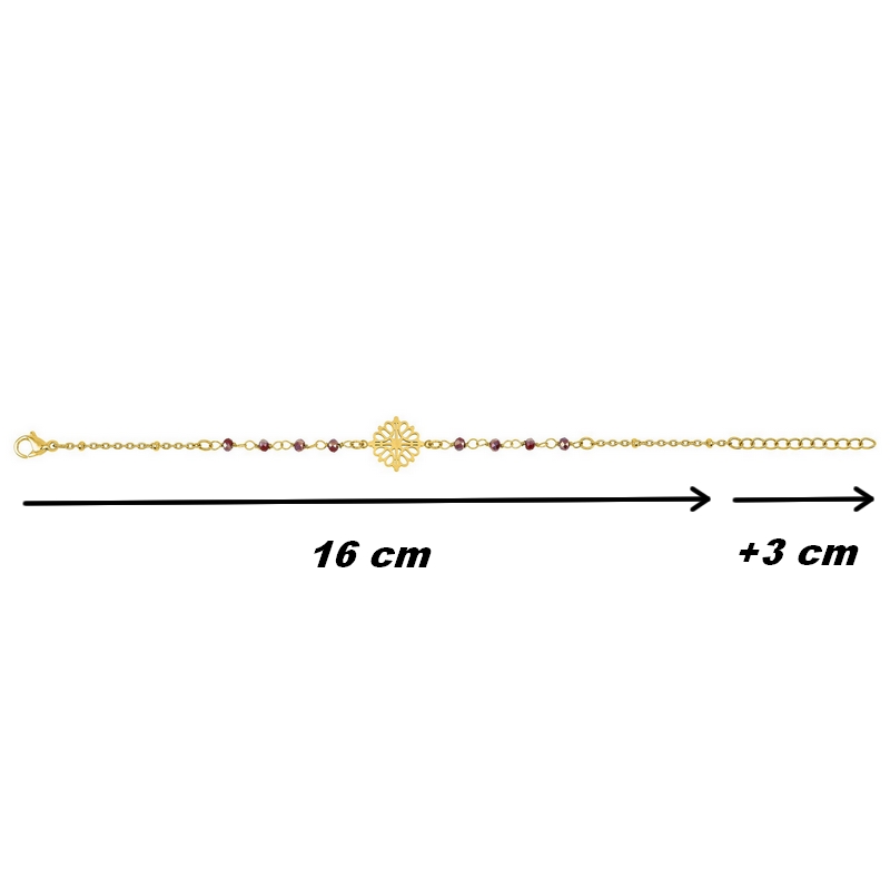 bracelet-femme-cristal-acier-inoxydable-doré-robbez-masson-433742-dimensions Bracelet Femme Acier inoxydable doré et Cristal rouge synthétique ROBBEZ MASSON, dimensions