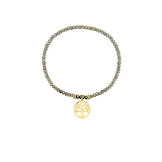 Bracelet élastique Arbre de vie Femme Acier inoxydable doré et Cristal gris synthétique ROBBEZ MASSON