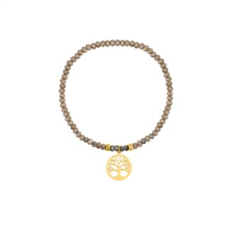 Bracelet élastique Arbre de vie Femme Acier inoxydable doré et Cristal rose synthétique ROBBEZ MASSON