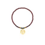 Bracelet élastique Arbre de vie Femme Acier inoxydable doré et Cristal rouge synthétique ROBBEZ MASSON