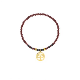 Bracelet élastique Arbre de vie Femme Acier inoxydable doré et Cristal rouge synthétique ROBBEZ MASSON