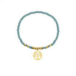 Bracelet élastique Arbre de vie Femme Acier inoxydable doré et Cristal turquoise synthétique ROBBEZ MASSON
