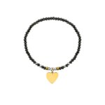 Bracelet élastique Cœur Femme Acier inoxydable doré et Cristal noir synthétique ROBBEZ MASSON